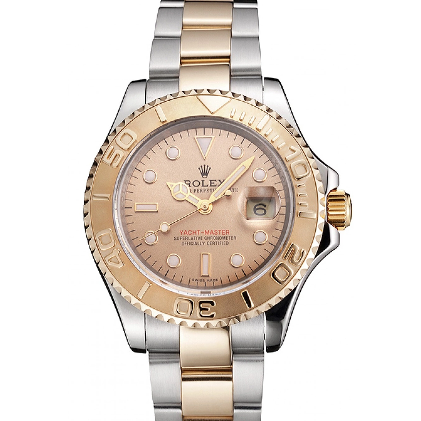 Aaa replica watch Bezel Champagne Case Bracelet Swiss Tone Stainless Rolex Yacht-Master Gold Steel Two Dial 0722